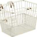 Retrospec Apollo Detachable Front Bike Basket Steel Half-Mesh with Integrated Detachable Hooks and Built-In Handle, Easy Assembly and Portability for Bicycles (Eggshell)