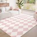 3x5 Washable Checkered Rugs for Bedroom, Pink and White Area Rug for Living Room, Geometric Diamond Indoor Rug for Kids, Girls, Boys Playroom, Dorm, Nursery, Dining Room, Kitchen, Non Slip