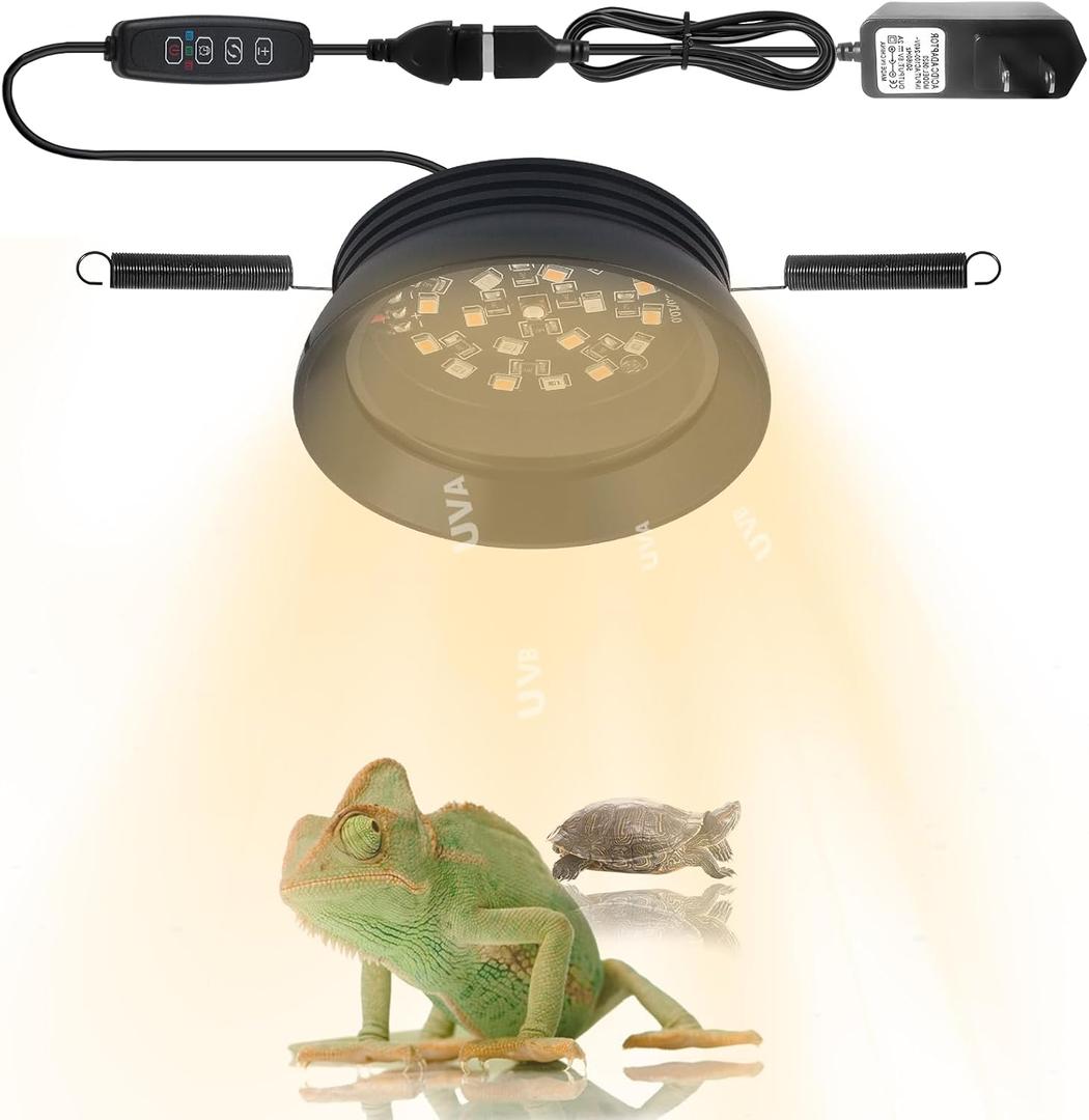 Small Full Spetrum LED UVA UVB Reptile Light with Dimmer & Cycle Timer for Bearded Dragon Lizard Gecko Snake Turtle, Bright Adjustable, UVB10.0, UVB5.0 & Daylight Modes Switchable, Aluminum Shell (6W)