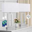Nightstand Table Lamps for Bedrooms Set of 2 - Touch Bedside Lamp with USB C+A, 3 Way Dimmable Living Room Lamps for End Tables Set of 2, Modern Night Stand Lamps for Bed Side(White&Silver) (Medium(19.6in))