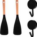2pcs Cedar and Ash Spoon Set, Multifunction Heat-Resistant Silicone Spatula Spoonula for Cooking Stirring Mixing & Serving Ergonomic Wooden Handle Safe for Nonstick Pans Multipurpose Kitchen Tool
