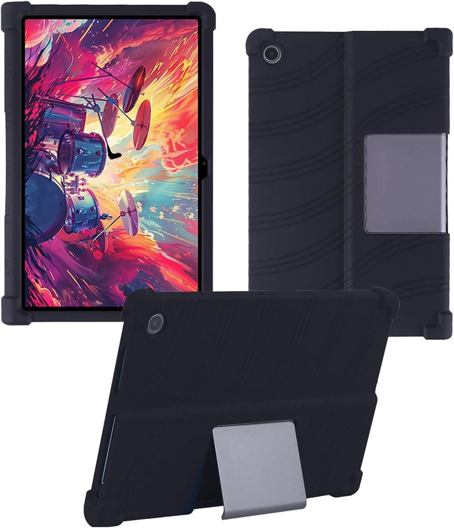 Case for Lenovo Tab Plus 11.5 Inch Android 14 Tablet 2024- Soft Silicone Shock Proof Lightweight Stand Rubber Shell Protective Cover,Kids Friendly Soft Silicone Adjustable Stand Cover,Black