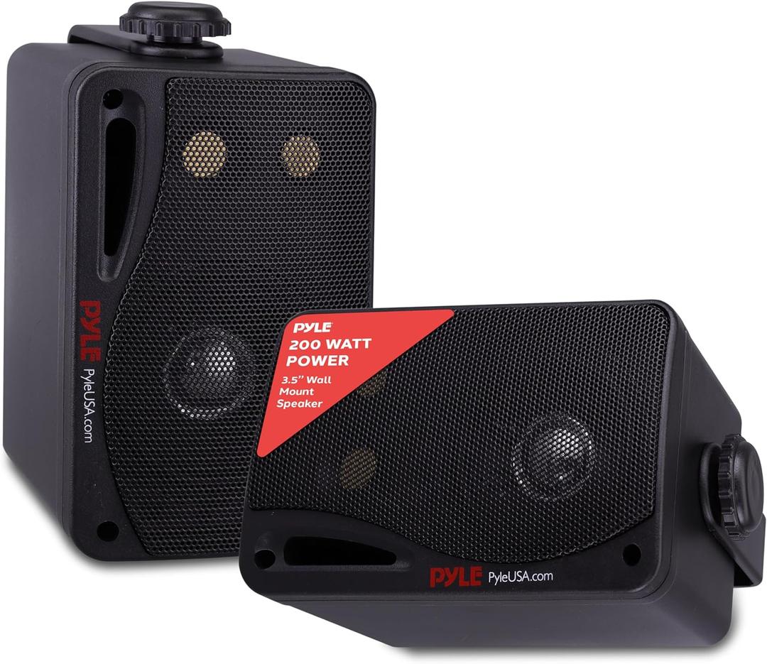 Pyle Outdoor Waterproof Wireless Bluetooth Speaker - 3.5 Inch Pair 3-Way Active Passive Weatherproof Wall, Ceiling Mount Dual Speakers System w/Heavy Duty Grill, Patio, Indoor Use PDWR42BBT (Black)