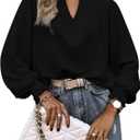 Womens Tops Dressy Casual Long Sleeve Shirts Loose V Neck Business Work Tunic Blouses (Black, S)
