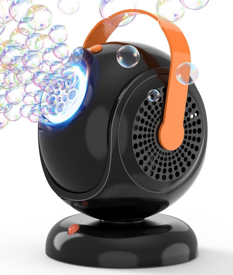 Joyfuture Automatic Bubble Machine, Black Bubbles Blower for Kids, Toddlers - 360 Rotation, 75 Adjustment, with LED Light - Gifts for Boys, Girls, Outdoor, Birthday, Party