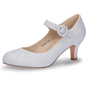 IDIFU Women's Jessy Dress Mary Jane Shoes Low Kitten Heels Closed Round Toe Office Work Wedding Pumps (9.5)