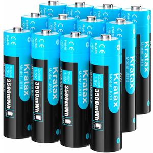 Kratax 1.5V AA Lithium Rechargeable Batteries, 12 Pack 3A High Capacity 3500mWh Li-ion Batteries, 1600 Cycles, Long Lasting, Constant Output for Controller, Toys, Remote Controls, Fast Charge