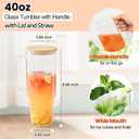 Glass Cups with Lids and Straws 40 oz Glass Tumbler with Straw and Lid 2 Pack Glass Tumbler with Handle Wide Mouth Iced Coffee Cups for Smoothies, Soda, Tea, with Bamboo Lids