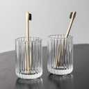 2 Piece Simple Transparent Vertical-Striped Bathroom Glass Toothbrush Cup Set