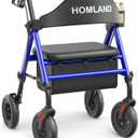 Walkers for Seniors with Seat, Foldable Rollator Walker, Reinforced Aluminum Frame, 8" Big Rubber Wheels for All Terrain, Height Adjustable Lightweight Rolling Walker (400 Pound, Blue)