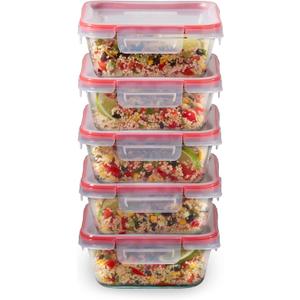 Pyrex Freshlock (5-Pack, 4 Cup) Glass Food Storage Containers Set, Airtight & Leakproof Plastic Locking Lids BPA-Free, Meal Prep Containers Set, Freezer Dishwasher Microwave Safe