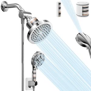 High Pressure Filtered Shower Head Combo with Handheld Spray, 6" Rain Shower Head & 5" Handheld Shower Head with Filters, 69" Stainless Steel Hose - Dual Shower Head Set for Bathroom Home (Silver)