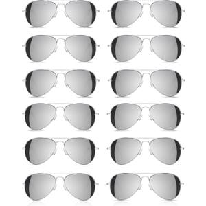 NEON NATION Bulk Sold Classic Aviator Sunglasses Silver Gold Black w/Silver Mirror Lens (12 pack)