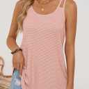 MEROKEETY Women's Summer Tank Top Casual Beach Vacation Sleeveless Spaghetti Strap Waffle Camisole Shirt (Pink, XL)