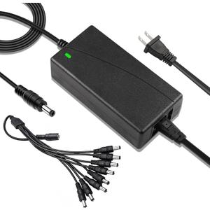 Security Camera Power Adapter 12V 5A 100V-240V AC to 12V DC LED Power Transformers 8-Way Power Splitter Cable for CCTV/Camer/DVR H-M-025
