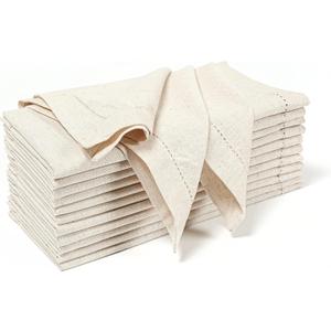 Hausattire Cloth Dinner Napkin Flax Fall Hemstitched Mitered Corner 20x20 Inch Natural Easter Basket Decor Soft Durable Table Linen Napkins Ideal, Cocktail Parties
