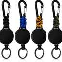 Retractable Keychain 4 Pieces Heavy Duty Carabiner Badge Holder Retractable Badge Reel ID Holder Extendable Key Ring Key Holder (Black + Green + Blue + Orange-Black)