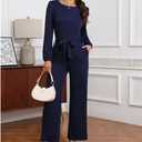 Women's Dressy Jumpsuit Fall One Piece Long Sleeve Belt Pockets Wide Leg Pants Romper Business Casual Outfits (XXL)