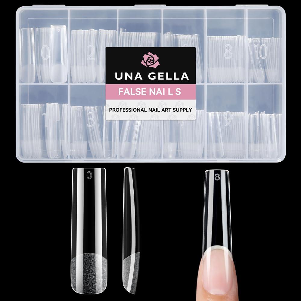 UNA GELLA Nail Tips Square XXL Long: Full Cover Pre-file Square Straignt Gel Nail Tips No C Curve for DIY Press On Nails 216PCS, 12 Sizes Gel Nail Extensions Art Salon