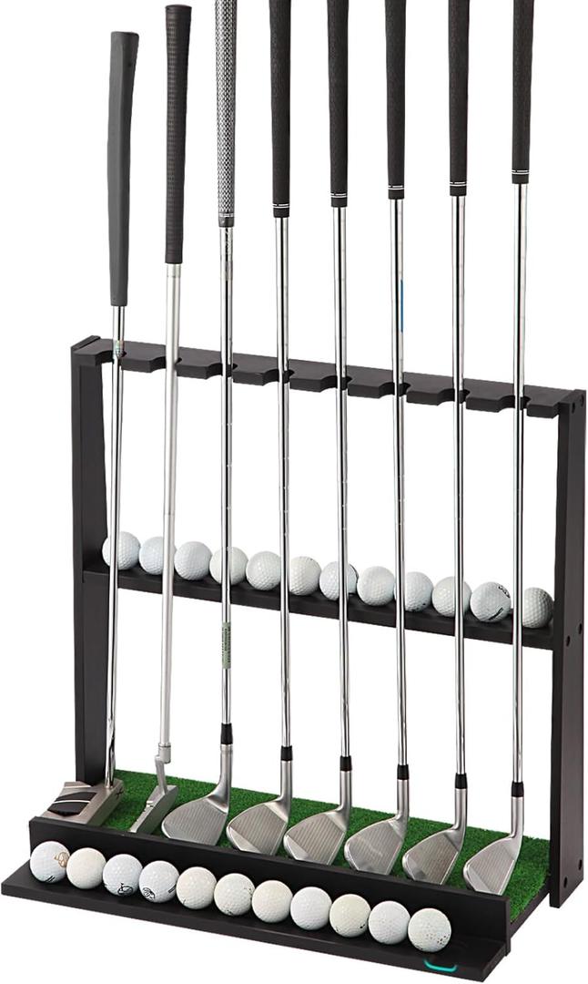 Wooden Golf Putter Stand with Ball Storage - Holds 8 Clubs & 22 Golf Balls, Space-Saving Golf Club Holder for Indoor/Home/Office/Simulator/Driving Range - Golf Accessories & Training Aid Wooden Golf Putter Stand with Ball Storage - Holds 8 Clubs & 22 Golf Balls, Space-Saving Golf Club Holder for Indoor/Home/Office/Simulator/Driving Range - Golf Accessories & Training Aid