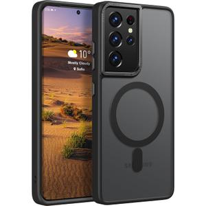 Rayboen for Samsung Galaxy S21 Ultra Case Magnetic, [Compatible with Magsafe] Protective Slim Fit Skin Feel Phone Cover for S21 Ultra 5G with Translucent Hard Back & Soft Edge, Matte Black