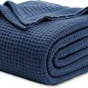 Bedsure Gentlesoft 100% Cotton Blanket King Size for Bed - Cooling Breathable and Soft for Summer, Thick Cozy Waffle Weave Blanket Gifts for Women, Navy, 104x90 inches