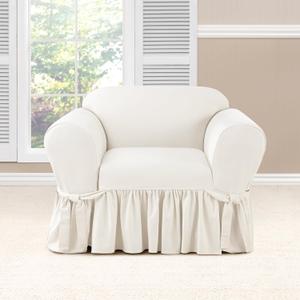 SureFit Essential Twill Ruffled Chair Slipcovers, Chair Cover with Cotton Solid One-Piece Design and Ruffled Skirt, Machine Washable Armchair Cover, White
