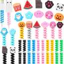 Flutesan 40 Pieces Colorful Cartoon Charger Cable Protectors USB Charger Saver Silicone Buddies Flexible Cable Wire Protectors Cute for Most Cellphone Data Lines Chargers Accessory, Various Styles