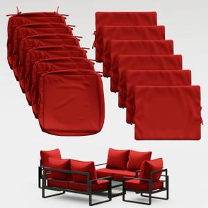 Tounosnt Thick Outdoor Back&Seat Cushion Covers 19×19×3in 12Pcs for Patio Furniture with Zipper Closure and Handle, Waterproof Replacement Slipcover for Garden Rattan Chair Sofa, Red