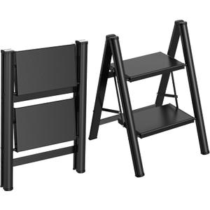 HBTower Step Ladder,Lightweight Aluminum Folding Step Stool with Anti-Slip Wide Pedal,330lbs Capacity Step Ladder for Household,Kitchen,Office - Black