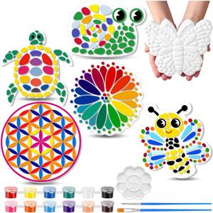 6 Pack Paint Your Own Plaster Stones - Kids Winter Christmas Arts and Crafts Garden Handprint Stepping Stone Painting Kit DIY Ceramic Craft Pottery Outdoor Painting Gifts for Kids Ages 4-12