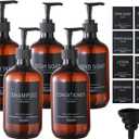 5Pack Amber Shower Bottles Refillable with Labels,16.9oz(500ml) Reusable Shampoo and Conditioner Bottles,Shampoo Dispenser Bottles