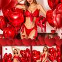 RSLOVE Women Sexy Lingerie Set Satin Bow Tie 2 Piece Bra and Panty Sets (Red, L)