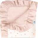 lulumoon Muslin Ruffle Baby Blanket - Soft Breathable 100% Cotton Newborn Wrap for Stroller Travel & Car Seat - Ideal for Photography & Nursery Decoration 40"x36"(Pink Heart)