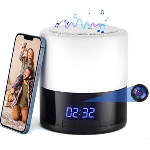 Security Camera with Bluetooth Speaker and Night Light  160 Rotating Camera, 1080P Indoor WiFi Camera for Home Security, Motion Detection, App Control, Local & Cloud Storage (White)