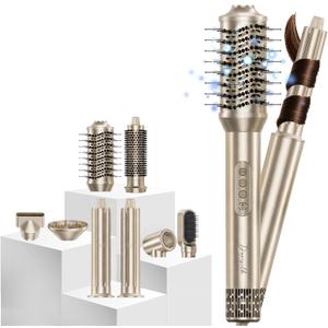 DORISILK 8 in 1 Hair Styler & Hair Dryer Brush Blow Dryer, 110,000 RPM High-Speed Hot Brush Styler, Ionic Smooth Cepillo Secador de Cabello Multi Straightener Curler Volumizer Dryer, Champagne Gold