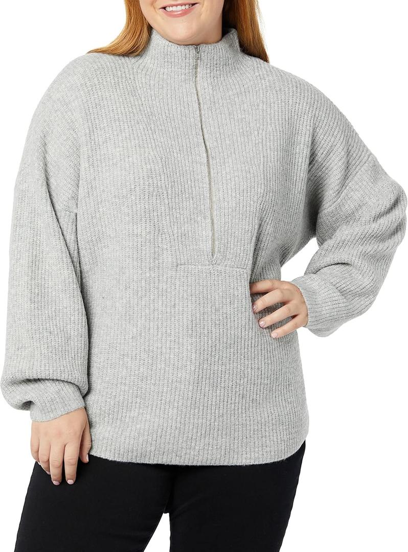 Amazon Essentials Women's Sweaters, Dressy Casual, Mid Gauge Stretch, Half Zip, Polo Collar (Grey Heather)