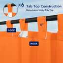 PureFit Outdoor Curtains for Detachable Sticky Tab Top Patio Waterproof  Weatherproof, UV and Fade Resistant Outside Curtains for Gazebo, Porch, Pergola, Privacy Curtain, 54 x 84 in, 2 Panels, Orange
