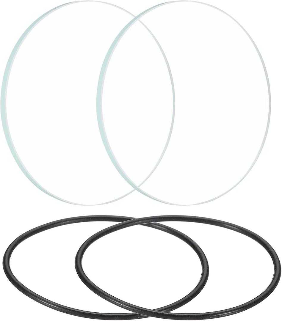 PATIKIL 1.65" Dia LED Lens, 2 Set Polished Edge Flashlight Glass Lens with Silicone Ring for Light Source Lens Replacement, Transparent, Black