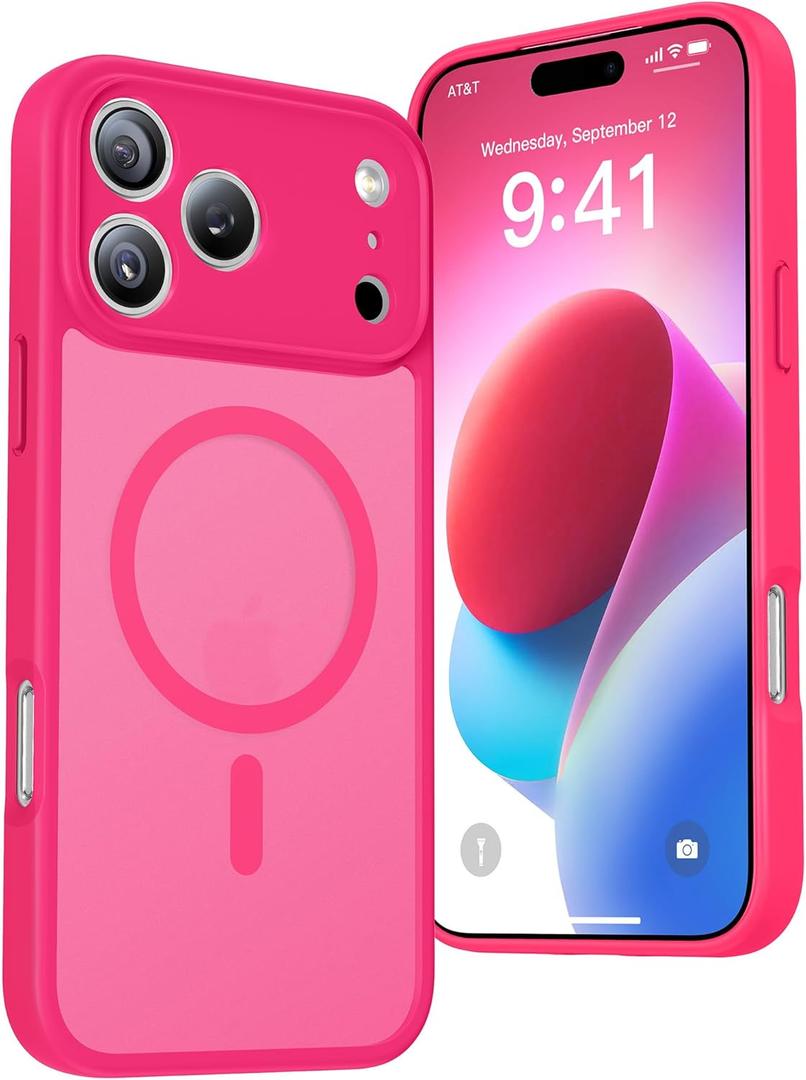 Magnetic for iPhone 17 Pro Max Case, Full Camera Protection, Compatible with MagSafe,Military-Grade Shockproof, Anti-Slip, Matte Slim Cover for i Phone 17 Pro Max Prone Case 6.9",Hotpink