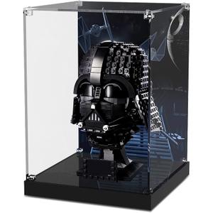 Acrylic Display Case for Lego 75304 Star Wars Darth Vader Helmet Black Head Building Block Model(Only Box , No Model) Customized Decorative Box, Clear Acrylic Plate with Base & Painted Background