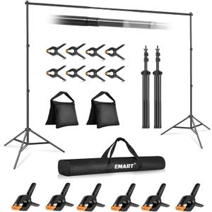 EMART Backdrop Stand 10x7ft(WxH) Photo Studio Adjustable Background Stand Support kit with 2 Crossbars, 14 Clamps, 2 Sandbags and Carry Bag for Parties, Events Decoration, Wedding, Photography