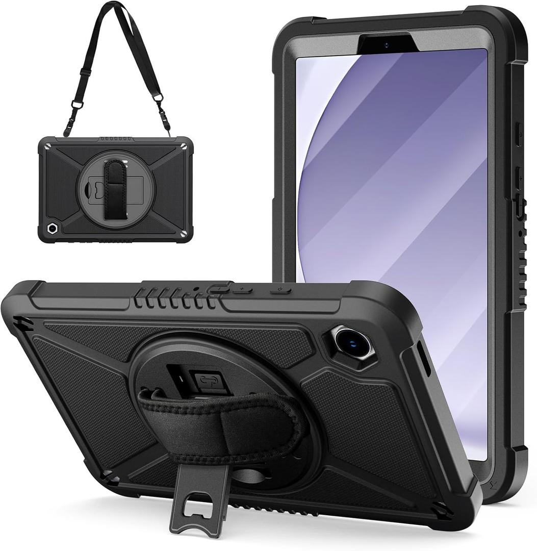 ZtotopCases for Samsung Galaxy Tab A9 Case 8.7 Inch 2023,with 360 Rotating Hand Strap & Shoulder Strap,Heavy Duty Shockproof Protective Case for Galaxy Tab A9 8.7" Tablet SM-X110/X115/X117,Black