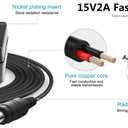 15V 2A Power Supply AC Adapter Charger Input 100V-240V, Output DC 15Volt 2 Amp 30 Watt 15V Power Cord AC to DC15Volt 3.5/1.35mm 4.0/1.7mm 4.8/1.7mm Regulated Power Adapter Extra Long 6 FT