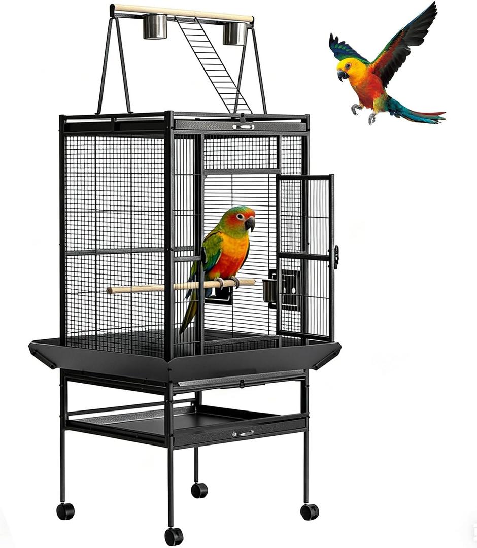 68h Bird Cage, Large Bird Cage with Play Top, Rolling Stand for Parakeets, Cockatiels, Parrots, Budgies, Lovebirds, Small/Medium Birds (31.9"L x 22.5"W x 69.0"H)