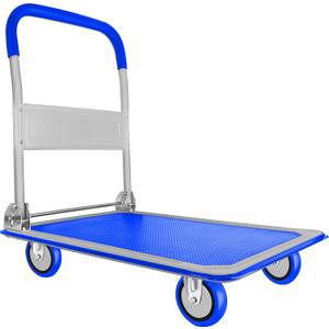 Push Cart Dolly by Wellmax, Moving Platform Hand Truck, Foldable for Easy Storage and 360 Degree Swivel Wheels with 330lb Weight Capacity, Blue Color (330 Lbs)