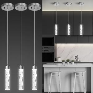 Pendant Lights Kitchen Island 3 Pack,3CCT Modern Crystal Stone Pendant Light Fixtures,Dimmable LED Kitchen Island Lighting,Adjustable Chrome Hanging Light Fixture for Dining Room Hallway, ETL Listed