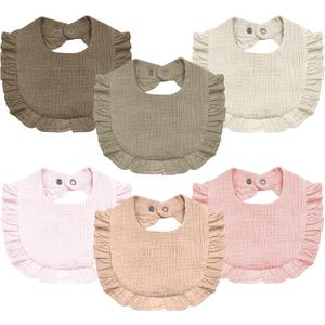 Baby Muslin Bibs,6 Pcs Drool Bandana Bibs for Baby Girl Drooling and Teething,Soft and Absorbent Cotton for Newborn (Pink & Brown)