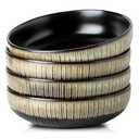 KOOV Ceramic Bowl, 46 OZ Pasta Bowls Set of 2, Large Salad Bowl Set, Large Bowl For Eating, Dinner Bowls, Stackable Serving Bowls, Stripe Series (Rough Black)