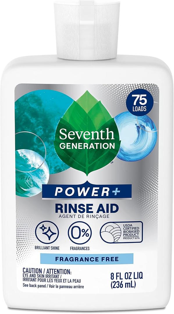 Seventh Generation Power+ Dishwasher Rinse Aid, Fragrance Free, 8 fl oz